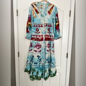 NWT Farm Rio Tie Dye rainbow patchwork maxi dress